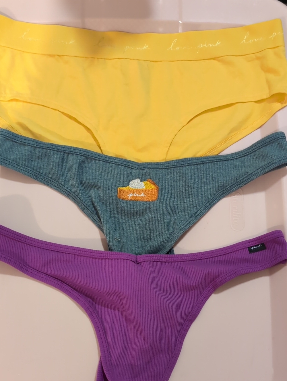 PINK Victoria's Secret Yellow, Green & Purple Bikini Panty Set